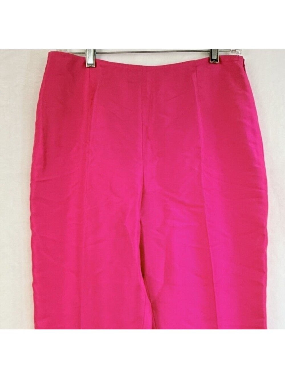 Ann Taylor Loft 100% Silk Pants 8 Barbie Pink Straight Leg Side Zip Womens